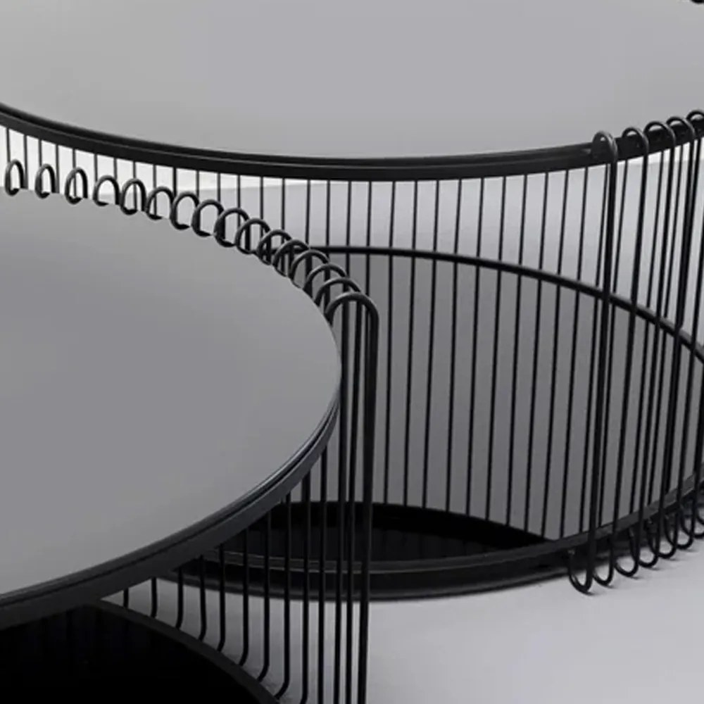 Ronde Salontafel Set Met Glasplaat Zwart - 69.5 X 69.5cm.