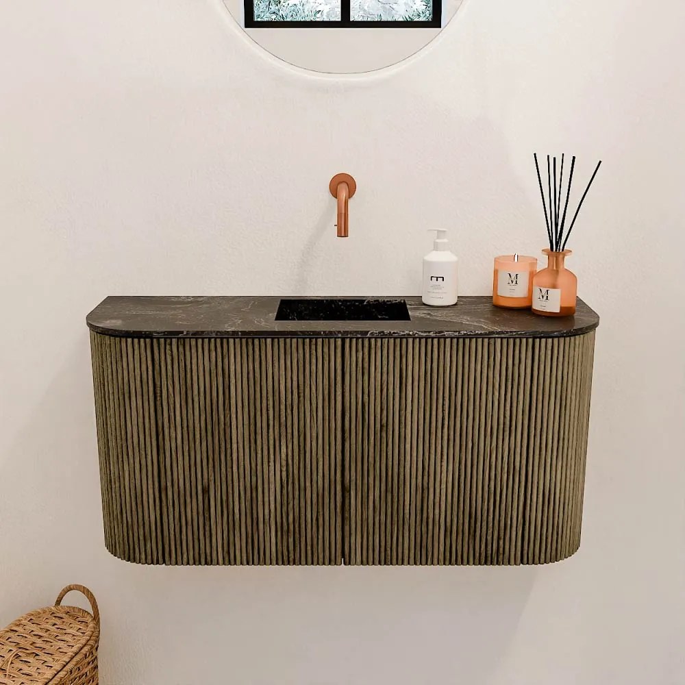 Mondiaz Joya DLux 85cm toiletmeubel ronding links/rechts dusk met wastafel faye midden zonder kraangat lava