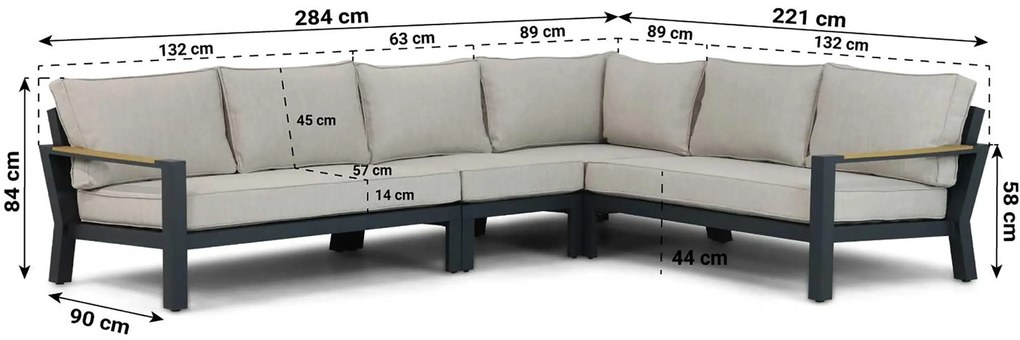 Hoek loungeset 6 personen Aluminium/Polywood (teakfinish) Grijs  Lifestyle Garden Furniture Bilbao