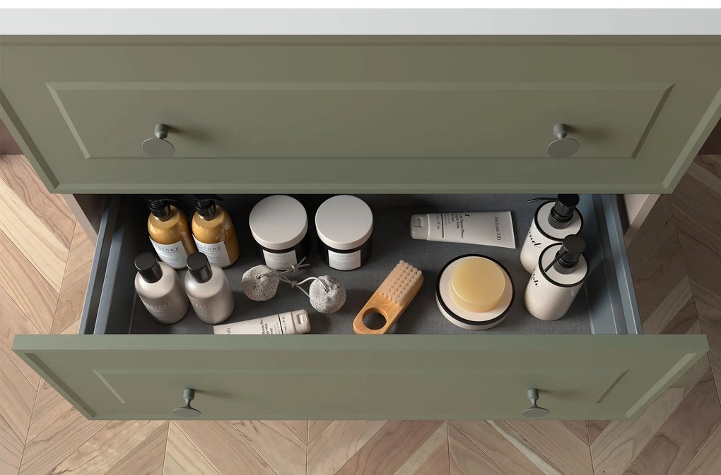Muebles Renoir badmeubel 60cm legergroen met keramische wastafel en langwerpige handgrepen goud