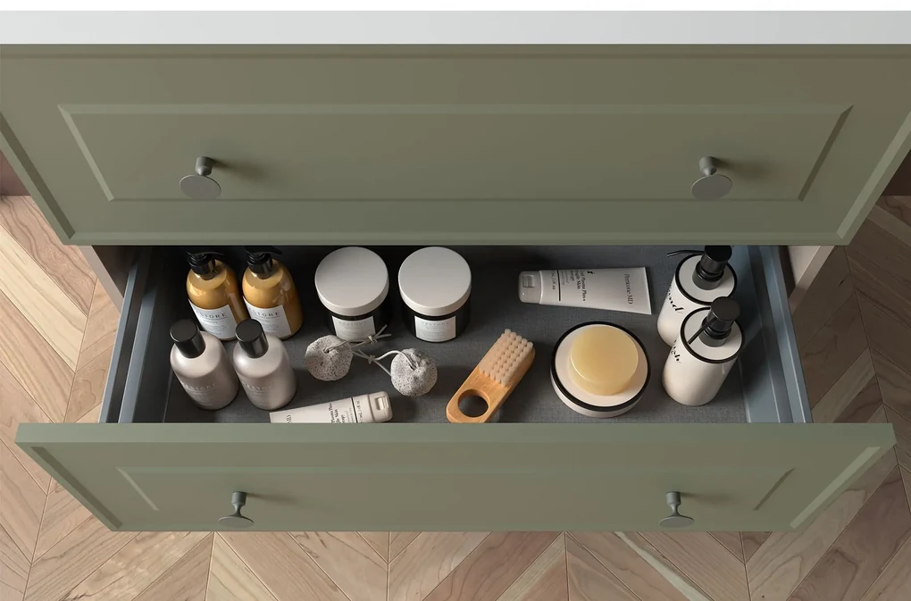 Muebles Renoir badmeubel 60cm legergroen met keramische wastafel en ronde handgrepen zwart