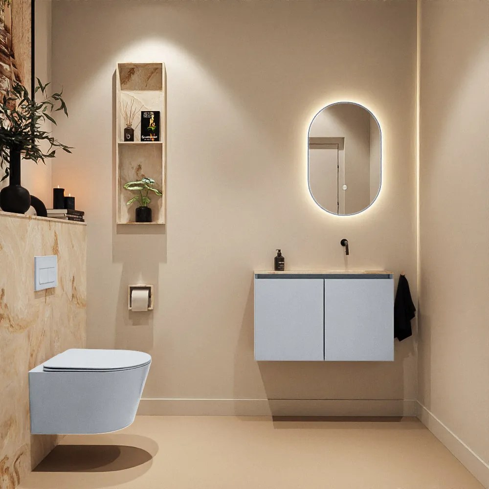 Mondiaz Ture DLux toiletmeubel 80cm clay met wastafel frappe rechts zonder kraangat