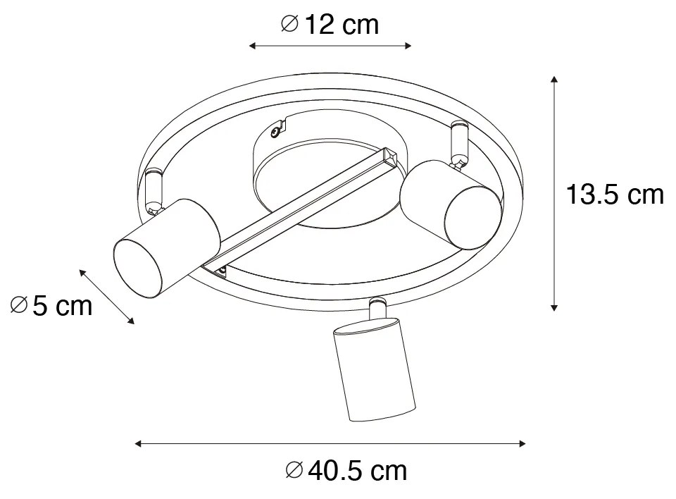 LED PlafondSpot / Opbouwspot / Plafondspot zwart GU10 50mm 3-lichts rond incl. backlight - Back Up Modern GU10 Binnenverlichting Lamp