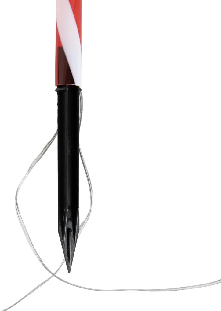 Set van 5 kerst prikspots rood met wit zuurstok incl. LED met timer IP44 - Melchior