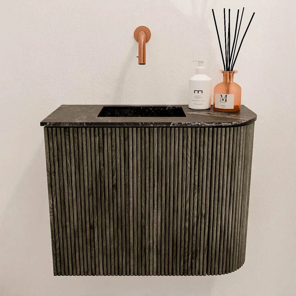 Mondiaz Joya DLux 50cm toiletmeubel ronding rechts shadow met wastafel faye links zonder kraangat lava
