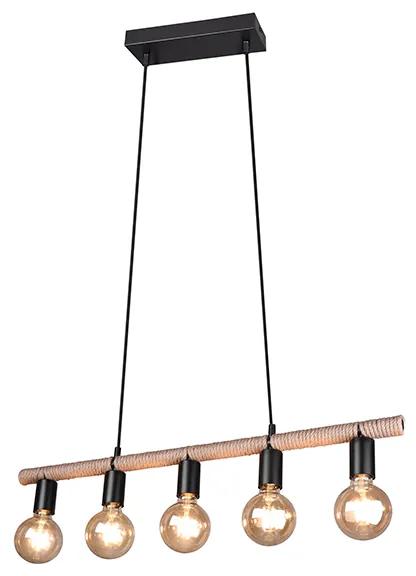 Eettafel / Eetkamer Landelijke hanglamp zwart met touw 5-lichts - Wilma Landelijk E27 Binnenverlichting Lamp