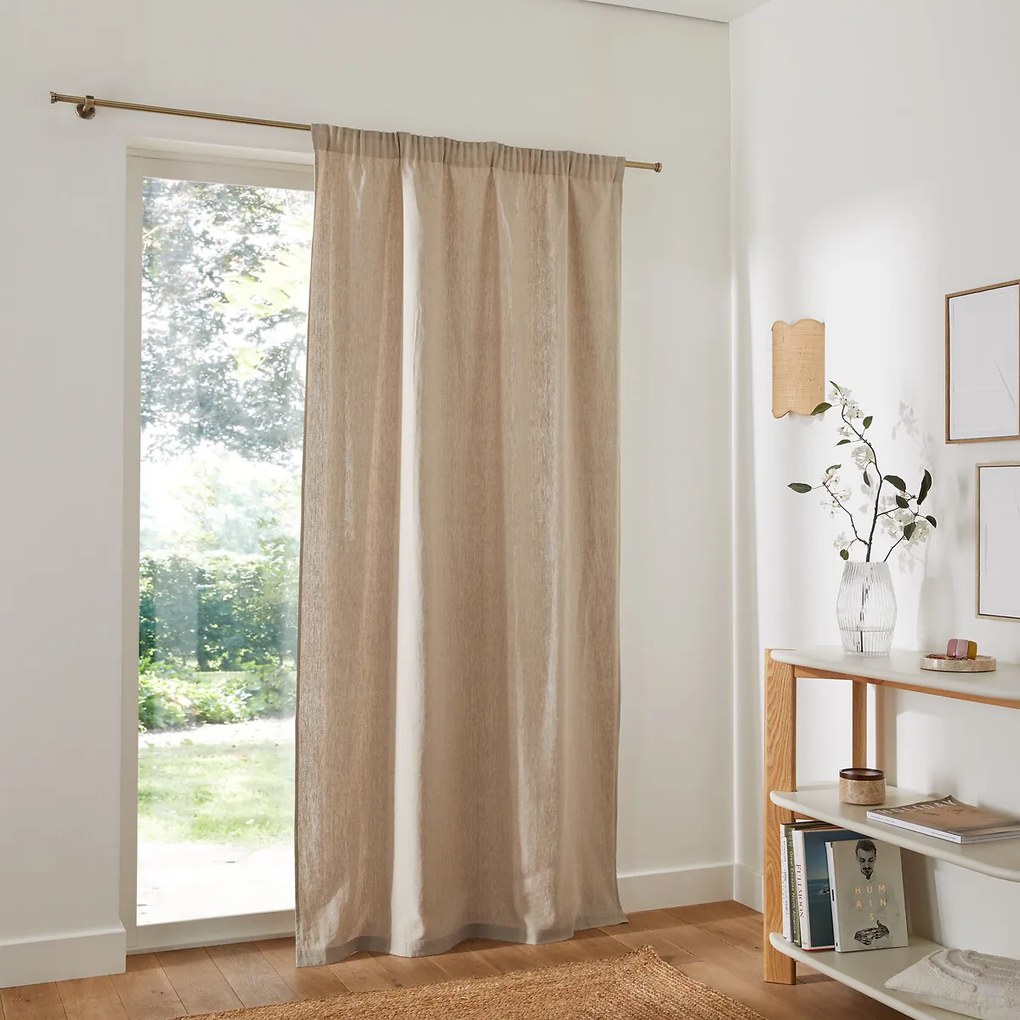 Schermgordijn van gewassen linnen, met gerimpelde bies en golf, ONEGA