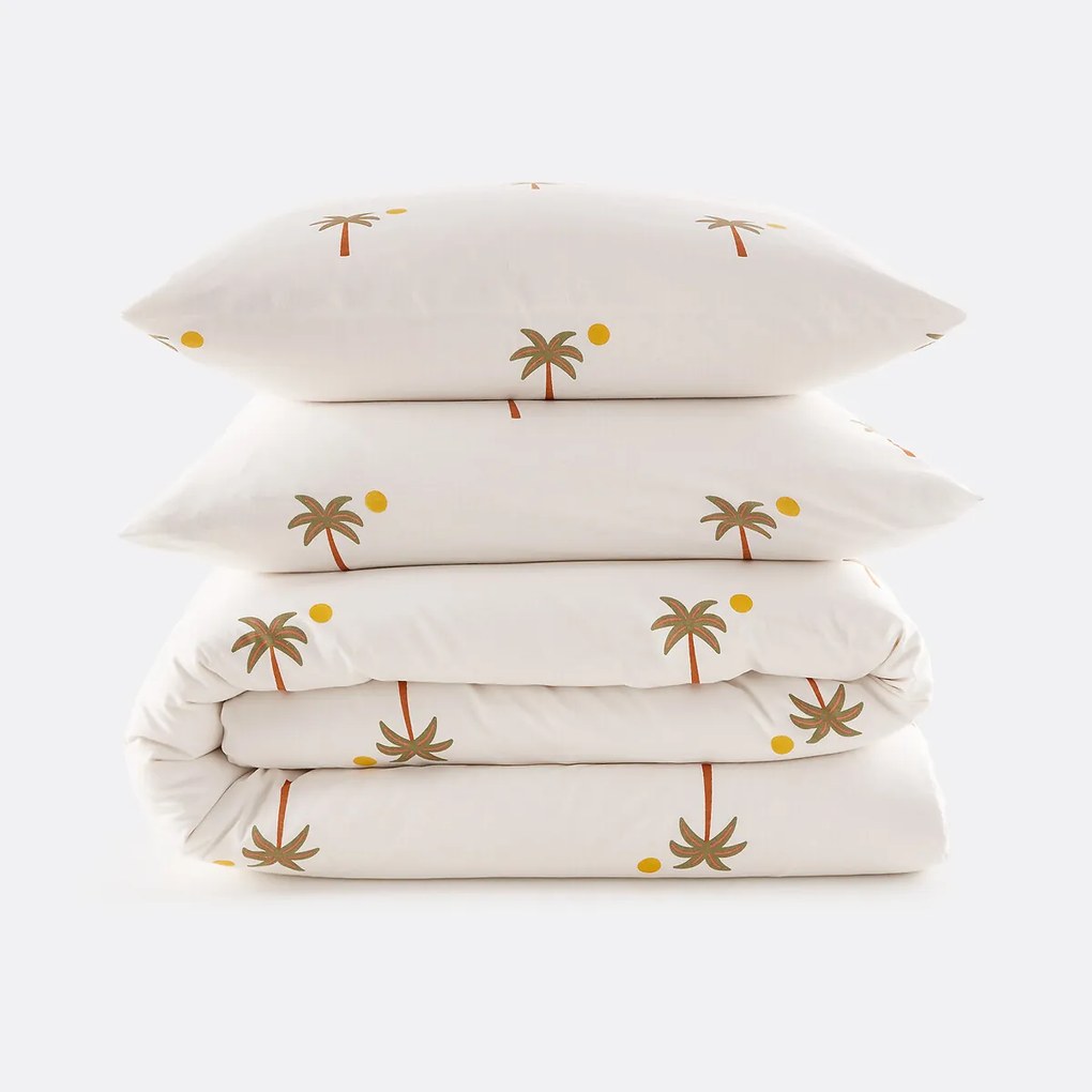 Bedset 30% gerecycled katoen, rechthoekige kussensloop, palmboomprint, PARADELA
