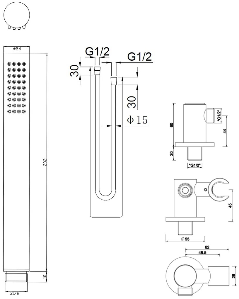 Mueller Round staafhanddoucheset met wandaansluitbocht RVS