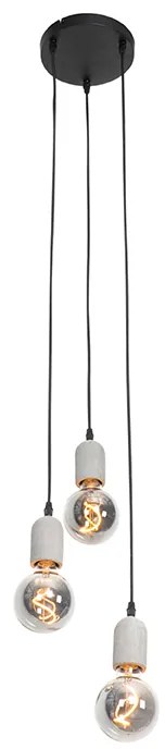 Industriële hanglamp zwart met beton rond 3-lichts - Pedra