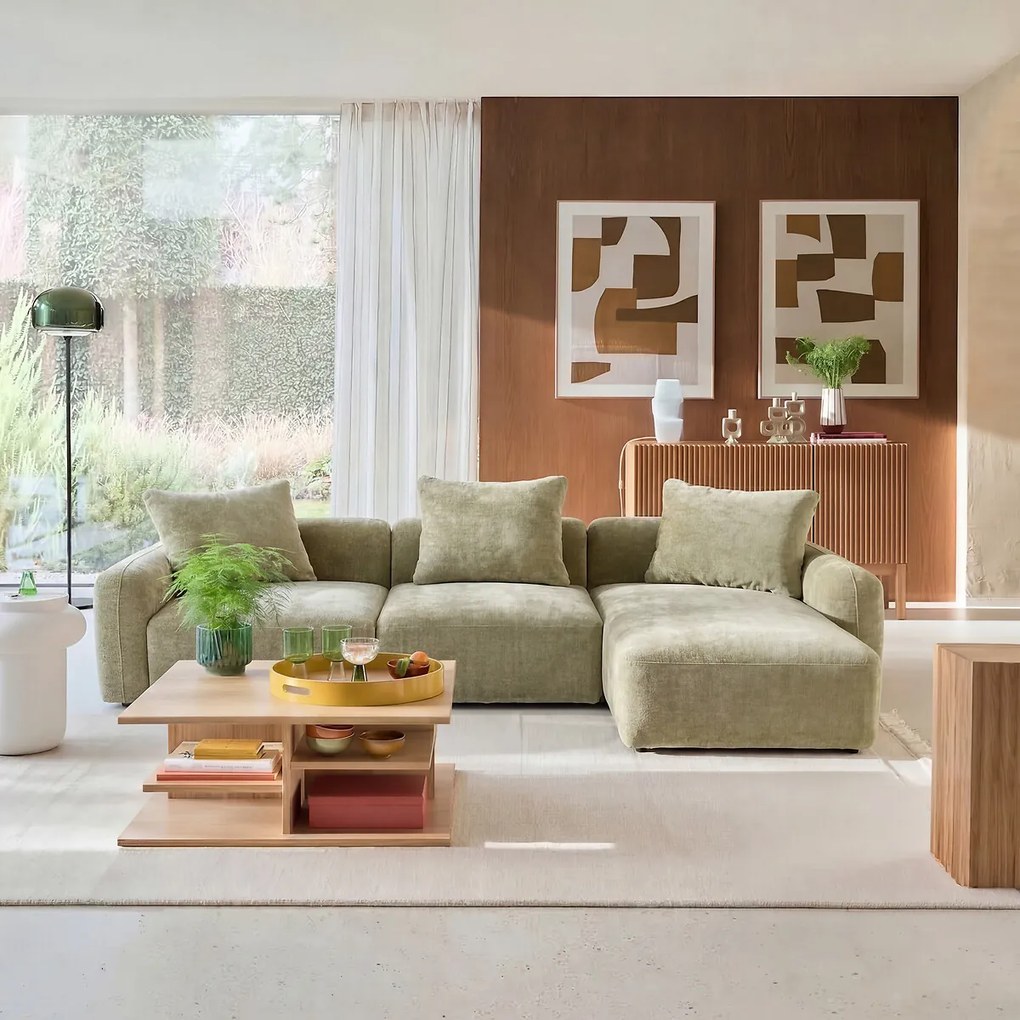 Modulaire bank, linkerhoek, met longchair, jacquard chenille, AMAD