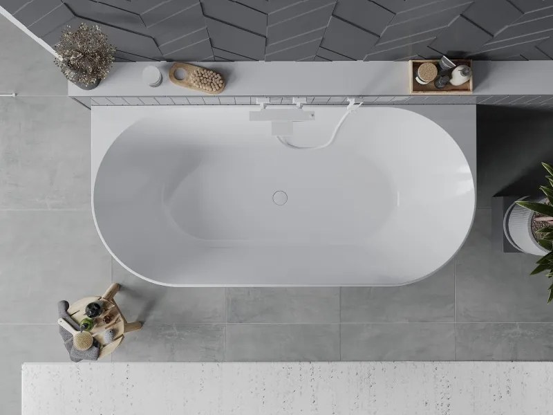 Mexen Oval Slim vrijstaande wandbad 170 x 80 cm, wit, witte overloop - 52661708000-20