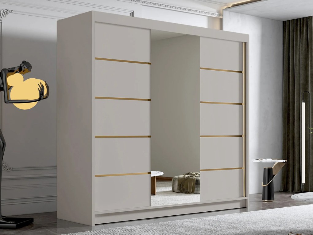 Kledingkast Closico Plenor VI, Kasjmier, 215x200x58cm, 160 kg, Kledingkast deuren: Schuivend