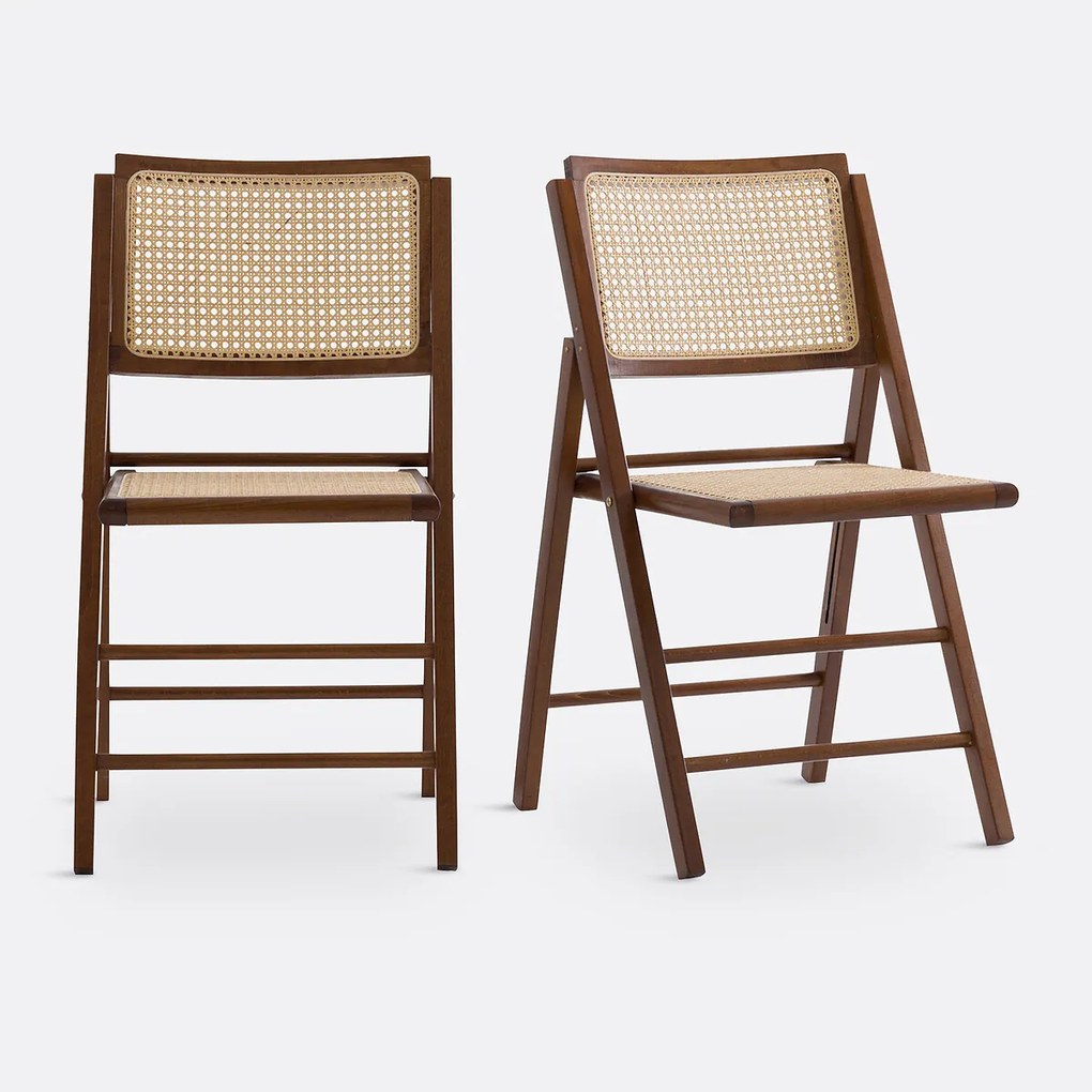 Set van 2 plooibare stoelen in beukenhout en riet, Rivia