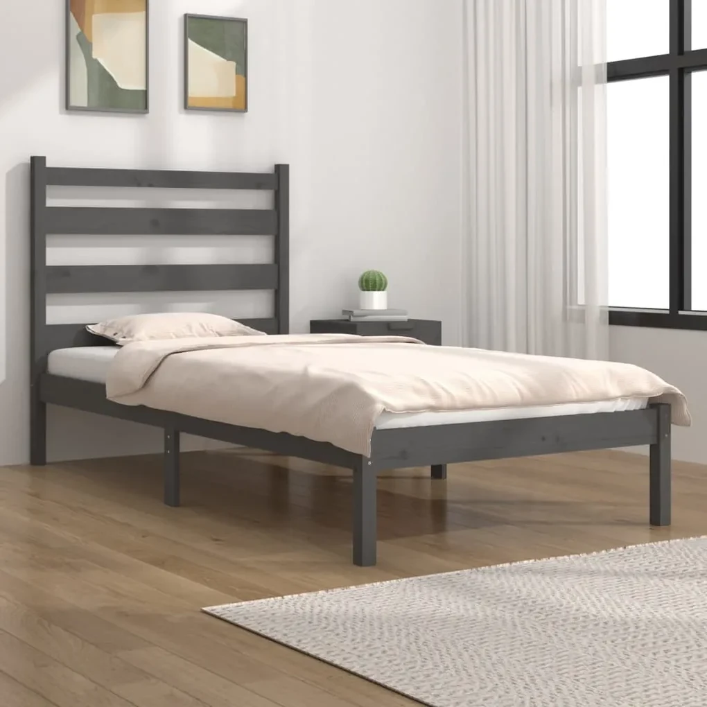 vidaXL Bedframe massief grenenhout grijs 90x190 cm 3FT Single
