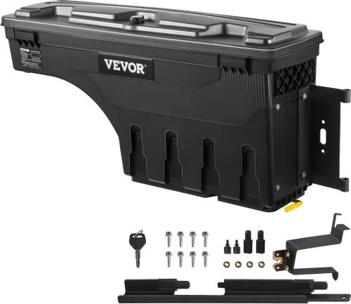 VEVOR opbergbox voor laadbak, afsluitbaar deksel, waterdichte ABS wielkast gereedschapskist 25 L, compatibel met Chevrolet Silverado 1500 GMC Sierra 1500 2019-2020, passagierszijde, zwart