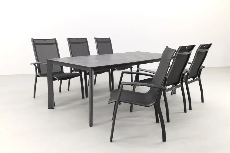 Kettler Legato/Edge stapelbare aluminium tuinset voor 6 personen 220x95 cm. - Antraciet