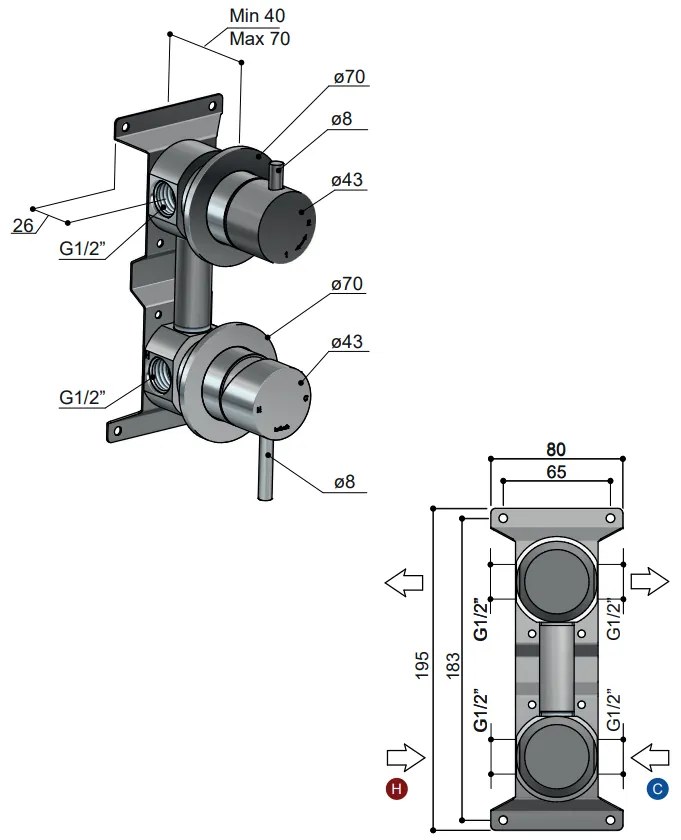 Hotbath Archie inbouw mengkraan 2-wegs RVS