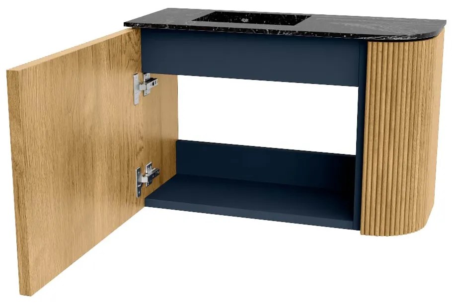 Mondiaz Joya DLux 60cm toiletmeubel ronding rechts oak met wastafel faye links 1 kraangat lava