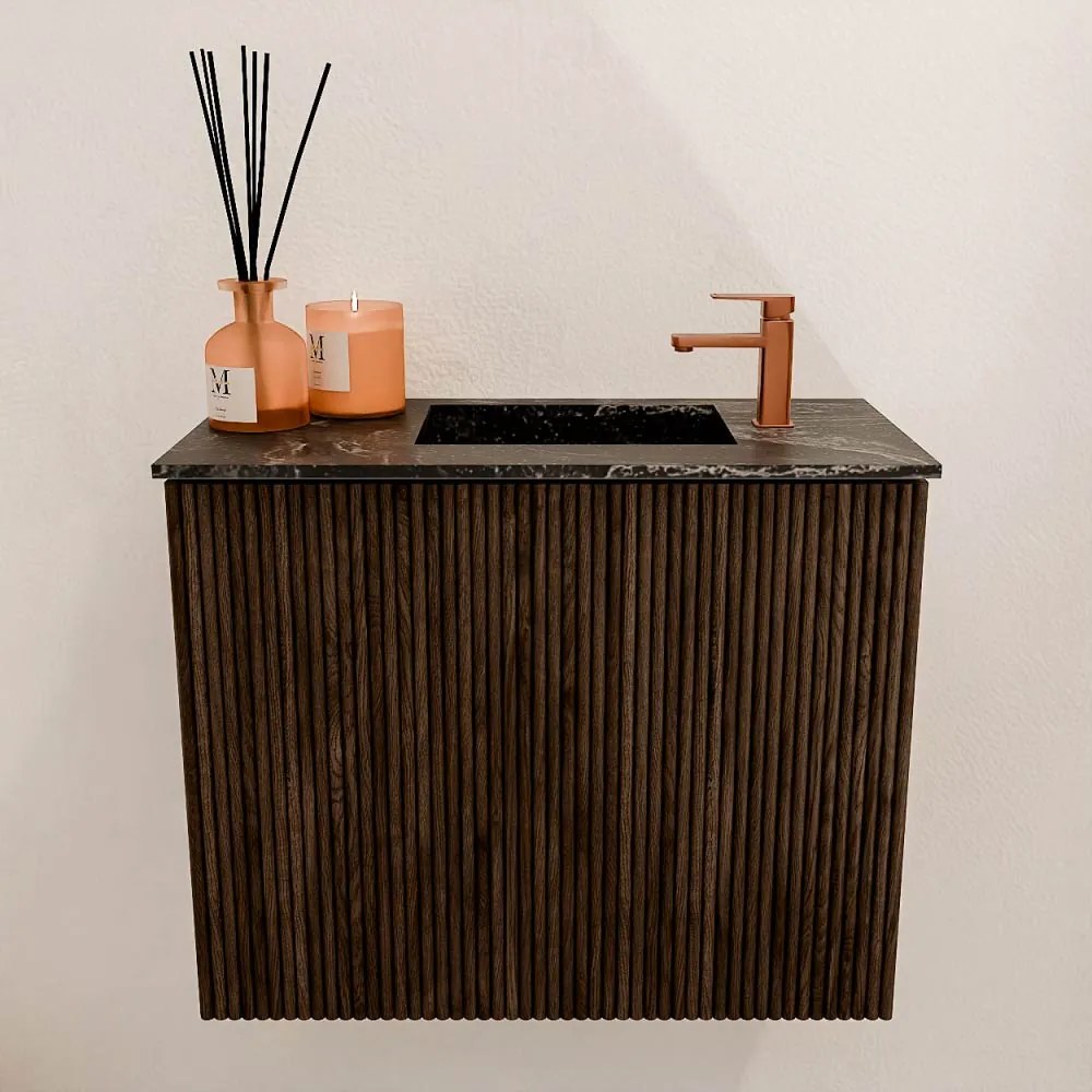 Mondiaz Joya DLux 50cm toiletmeubel walnut met wastafel faye rechts 1 kraangat lava