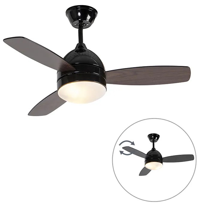 Plafondventilator met lamp zwart met hout print 96cm met afstandsbediening - Rotar Modern E27 rond Binnenverlichting Lamp