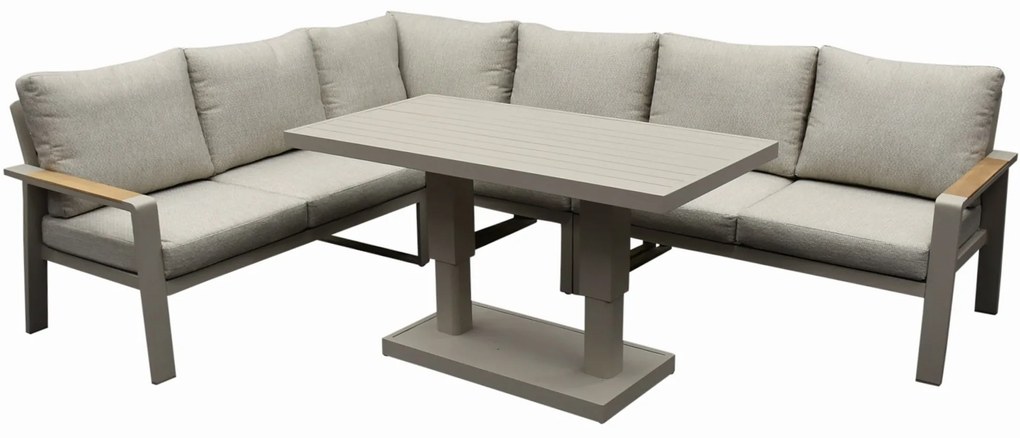 Lola dining hoek loungeset 5 delig verstelbare tafel latte zand
