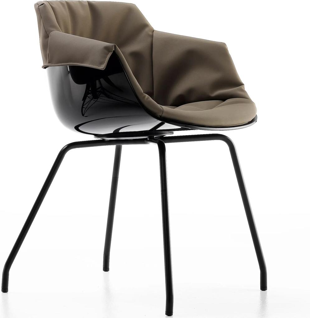 MDF Italia Flow Slim Chair XL gestoffeerde stoel met stalen onderstel zwarte kuip Londra turledove