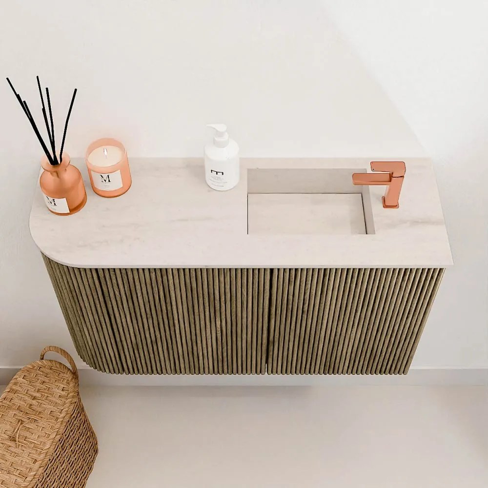 Mondiaz Joya DLux 70cm toiletmeubel ronding links dusk met wastafel faye rechts 1 kraangat meli