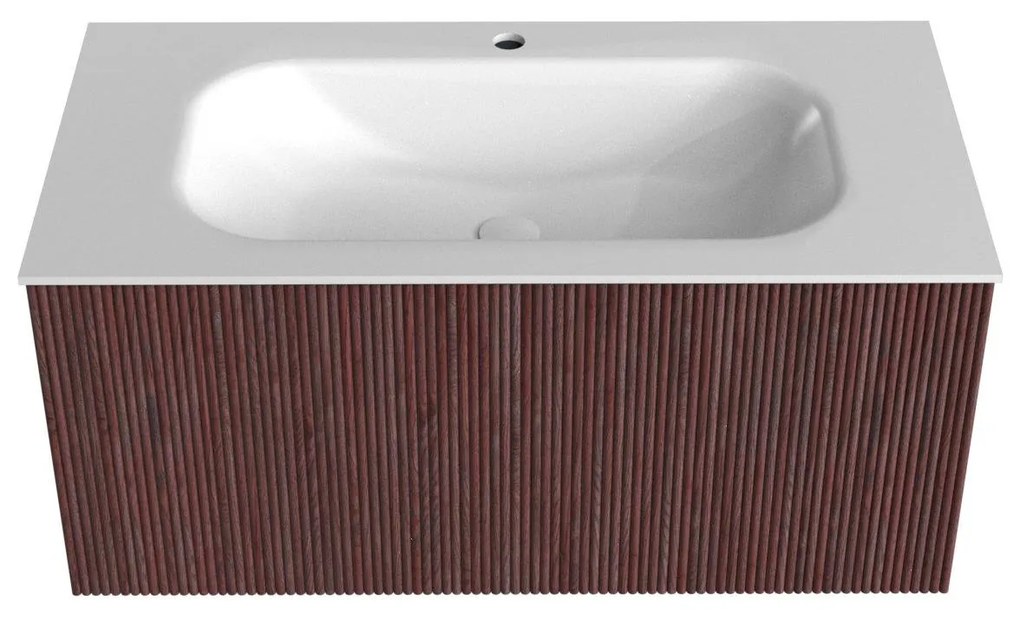 Mondiaz Kurve 90cm badmeubel ruby met 1 lade en wastafel big small midden 1 kraangat