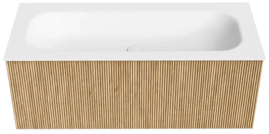 Mondiaz Kurve 110cm badmeubel oak met 1 lade en wastafel big medium midden zonder kraangat