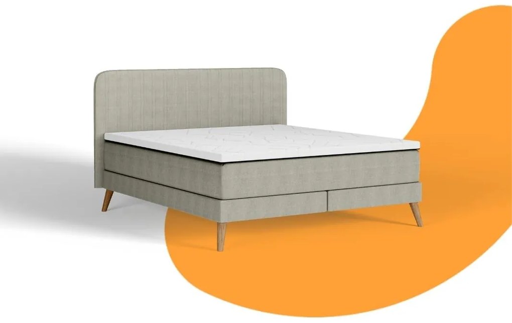 Emma Signature Boxspring Bed 140x200 - Donkergrijs - Effen Hoofdbord - Zwart metaal Pootjes