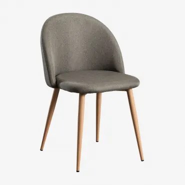 Kana Gestoffeerde Eetkamerstoelen En Stalen Frame, Set Van 4 Natuurlijk Hout & Linnen Grijs – Taupe - Sklum