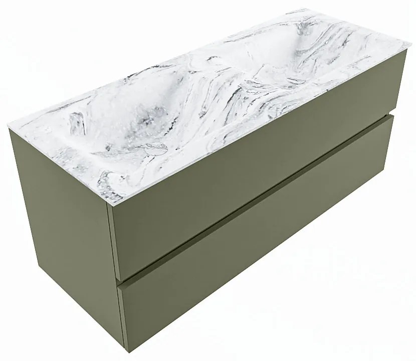 Mondiaz Vica DLux badmeubel 120cm army 2 lades met wastafel glace dubbel zonder kraangat