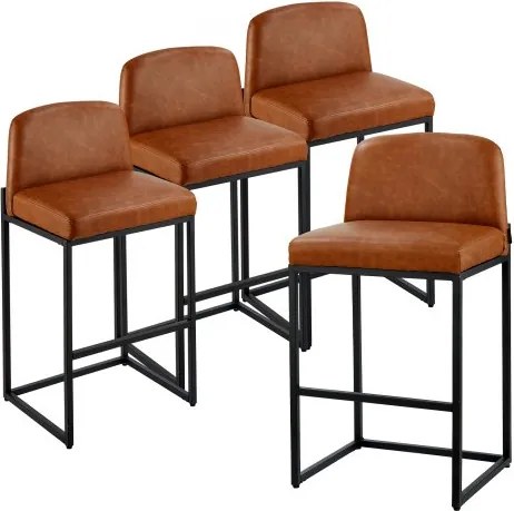 VEVOR Barkrukken Barkrukken 4 stuks (925 mm hoog) Keukenstoel van PU-leer met rugleuning en metalen frame, Bistrostoel (draagvermogen 149,7 kg) Keuken Eetkamer Bar Keukeneiland Barkruk Bruin