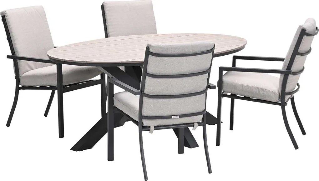 Garden Impressions Senja tuinset 5-delig desert sand - Tulli tuintafel 180x115 cm - light teak vironwood