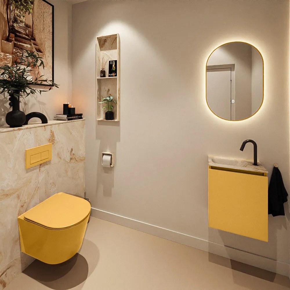 Mondiaz Ture DLux toiletmeubel 40cm ocher met wastafel frappe links met kraangat