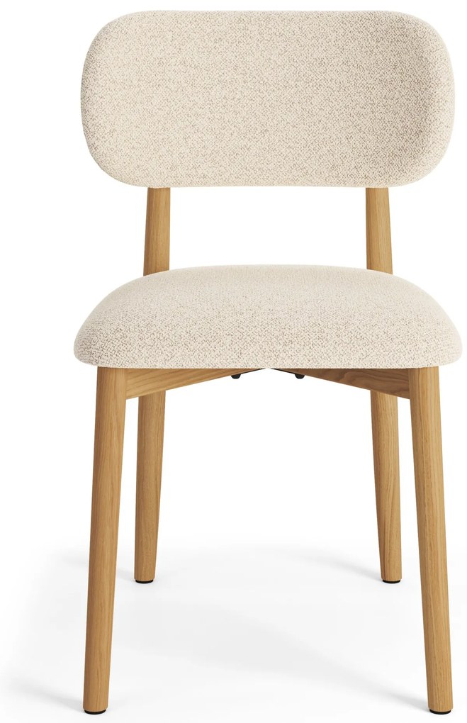 ALMO Crème (stof Monza 90)/gelakt eiken frame – HOUTEN BOUCLÉSTOEL VOOR WOONKAMER, EETKAMER, KEUKEN RETRO