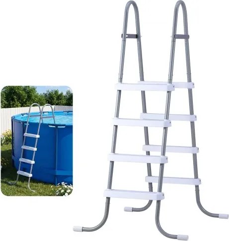 VEVOR Zwembadtrap van koolstofstaal, draagvermogen 136 kg, A-frame instaptrap, veiligheidstrap voor bovengrondse zwembaden met een diepte tot 121,9 cm, antislip instaphulp met 4 treden, grijs en wit