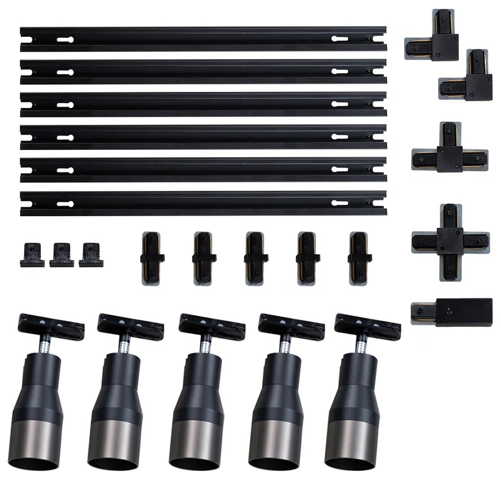 Modern railsysteem met 5 spots gunmetal 1-fase - Iconic Kohua