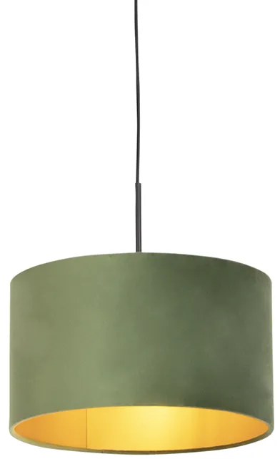 Hanglamp met velours kap groen met goud 35 cm - Combi