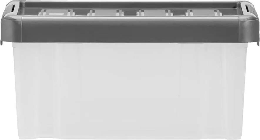 Opbergbox zware kwaliteit 5 liter - transparant/antraciet - 29,8x19,8x14,5 cm - Leen Bakker