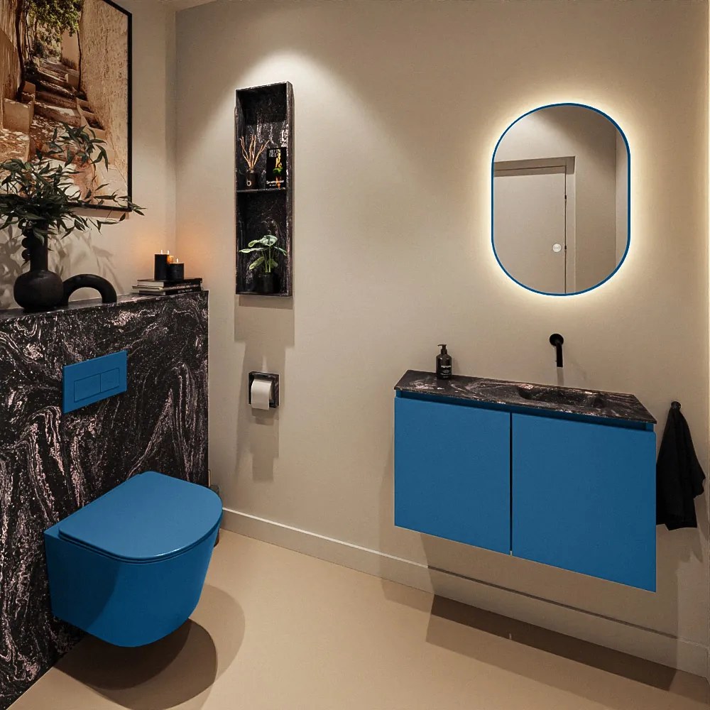 Mondiaz Ture DLux toiletmeubel 80cm jeans met wastafel lava rechts zonder kraangat