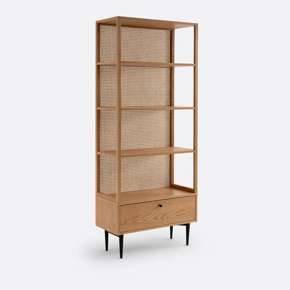 Boekenkast in eik en rotan, Noya