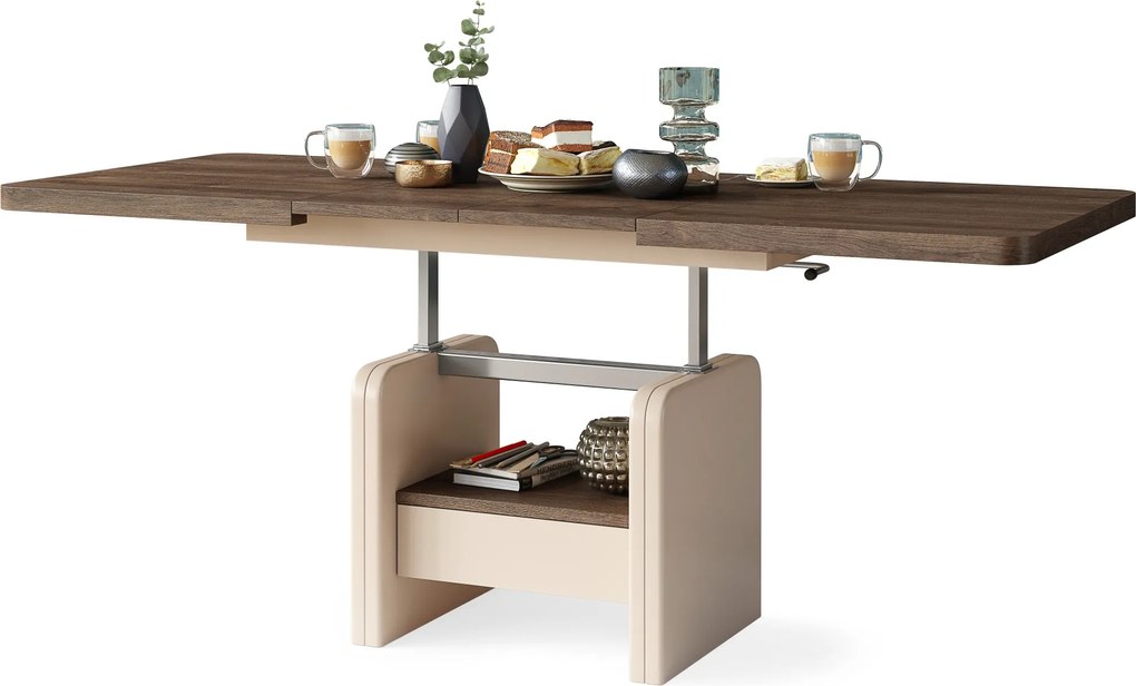 LEXUS verrijdbare koffietafel, met heffunctie, bruin eiken / beige