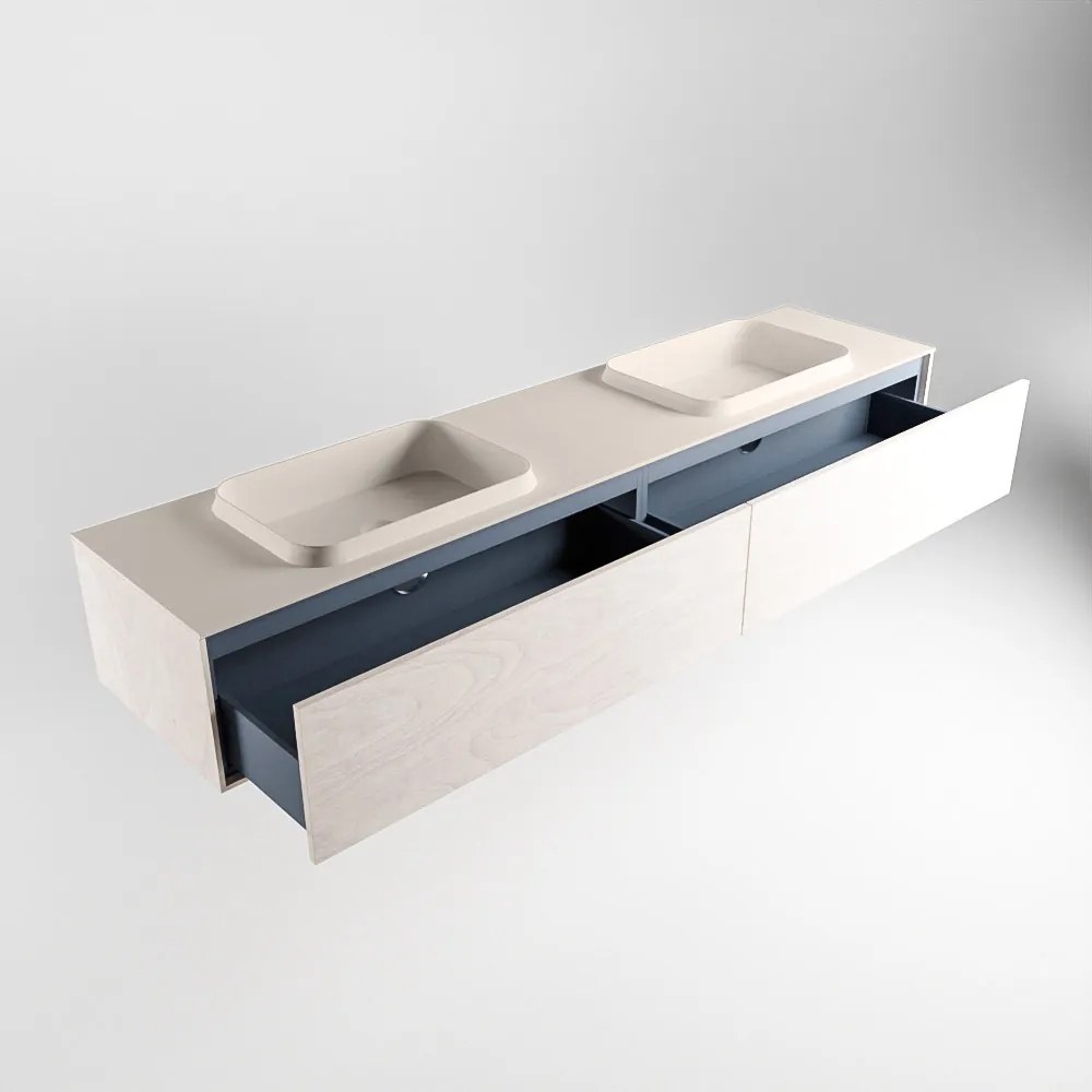 Mondiaz Erin 200cm badmeubel Underlayment met 2 lades en beige wastafel dubbel 2 kraangaten