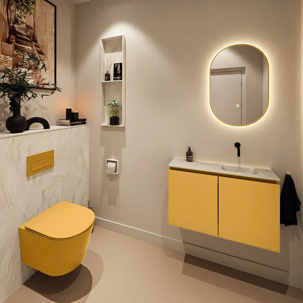 Mondiaz Ture DLux toiletmeubel 80cm ocher met wastafel ostra rechts zonder kraangat