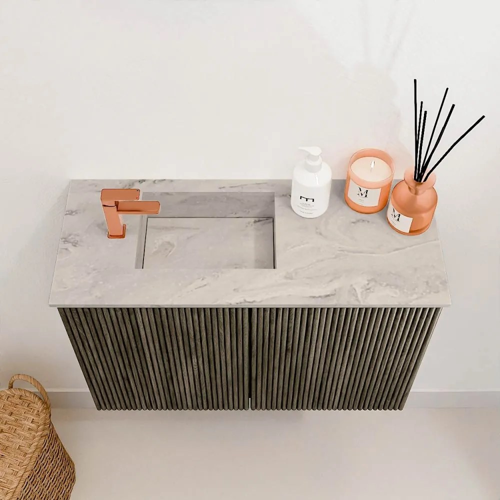 Mondiaz Joya DLux 60cm toiletmeubel shadow met wastafel faye links 1 kraangat glace
