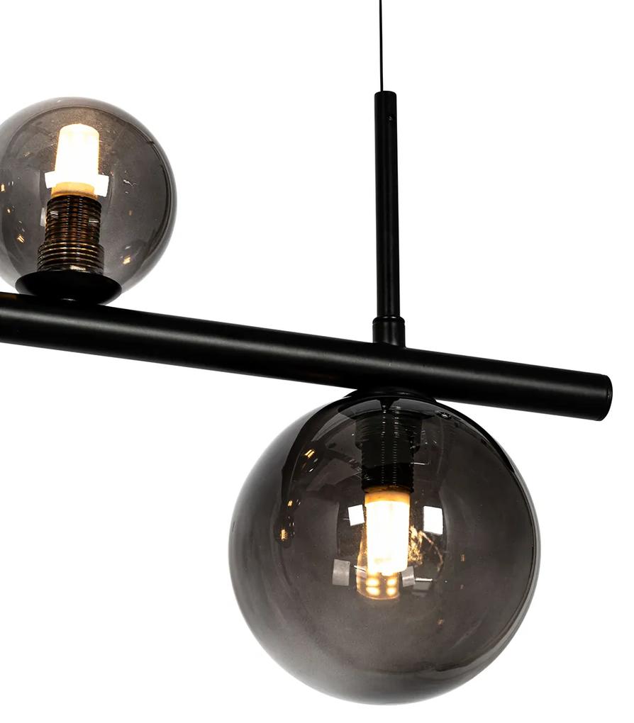 Eettafel / Eetkamer Hanglamp zwart met smoke glas langwerpig 8-lichts - Monaco Design, Modern G9 Binnenverlichting Lamp