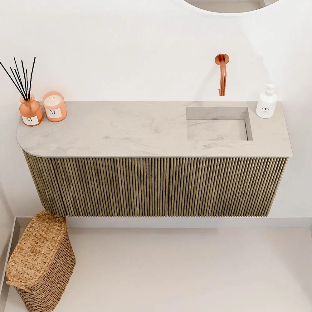 Mondiaz Joya DLux 90cm toiletmeubel ronding links dusk met wastafel faye rechts zonder kraangat opalo