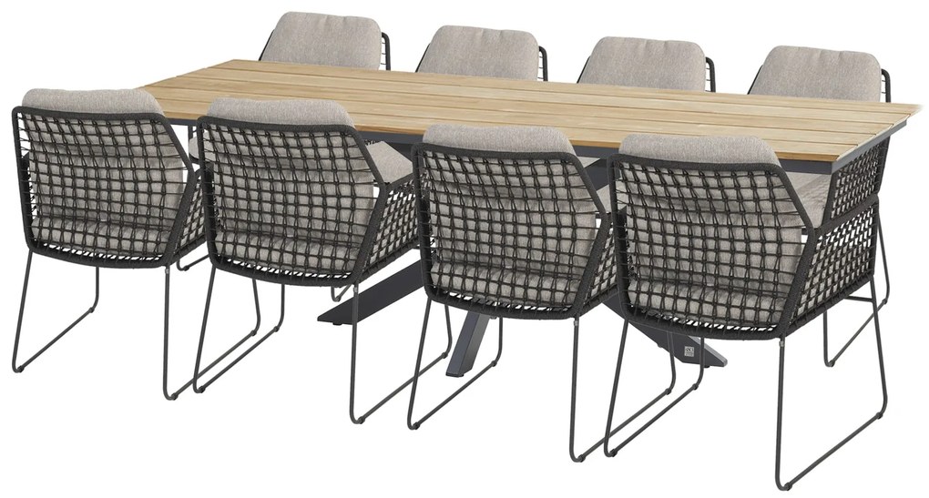 Taste by 4 Seasons Rhodos tuinset met Minerva tuintafel teak blad 280 x 95 cm SALE Tuinset   houtkleur weerbestendig